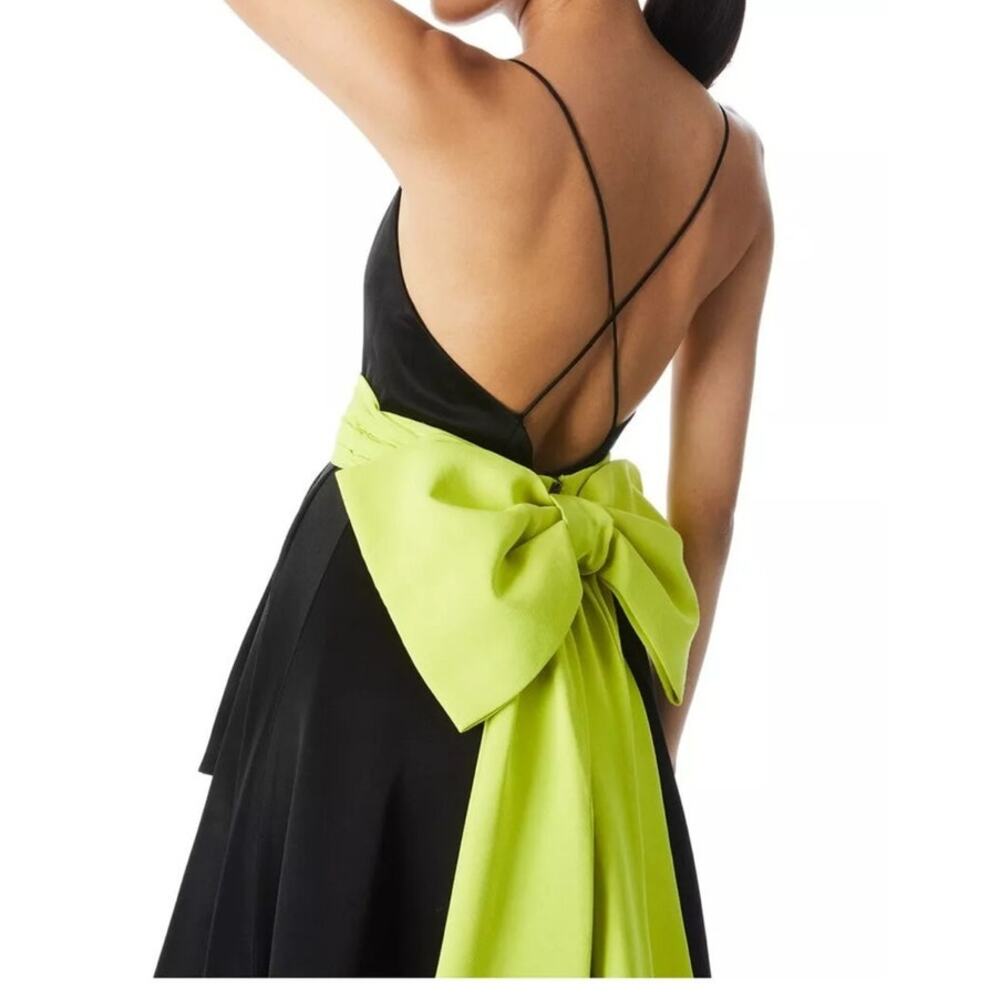 ALICE + OLIVIA Joss Gown Black with Citron Bow Hi-Lo Hemline Size 4 NWT - Picture 4 of 10